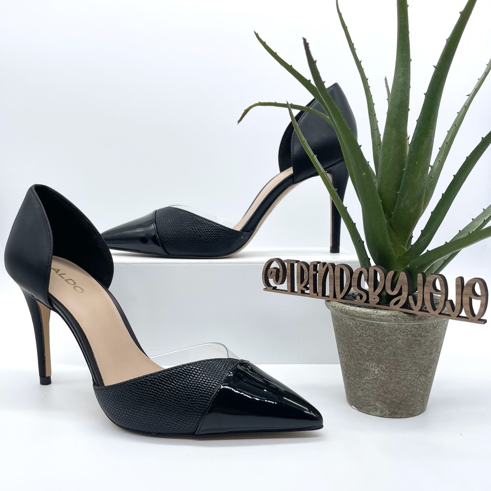 Aldo Moon Glow D’orsay Black Lizard Pointed Black Pumps 6.5 Brand New Heels